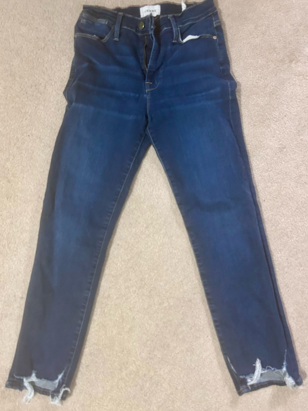 Frame Denim Women's Indigo Skinny Jeans with Frayed Hem